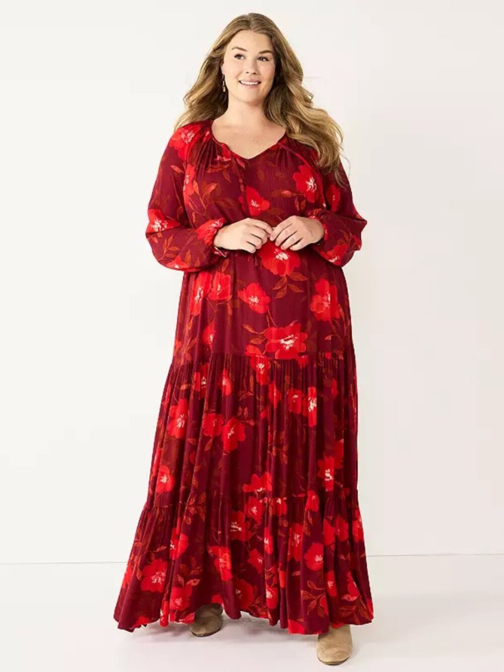 Sonoma Red Floral Boho Dress Size 3X